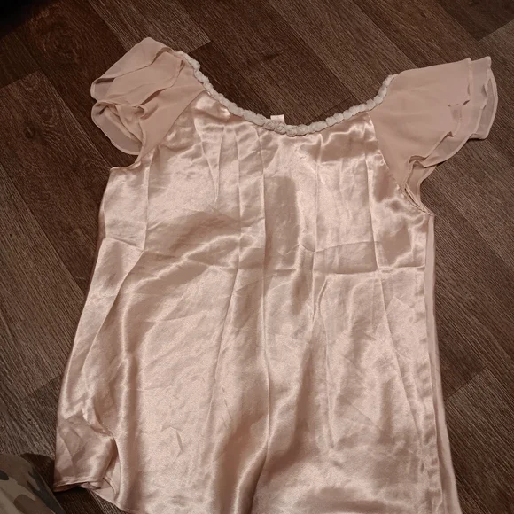 Y2k Oscar de la Renta Cream Satin Ruffle Chemise - Picture 5 of 8